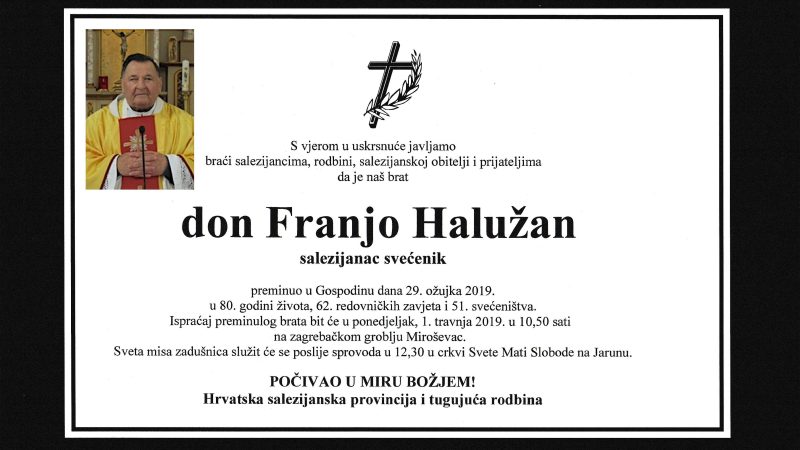 Don Franjo Halužan sdb, osmrtnica